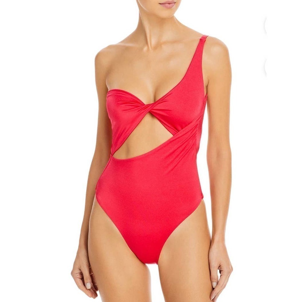 Baobab Womens Shimmer Asymmetrical One-Piece Swimsuit Size S pink bathing-suit